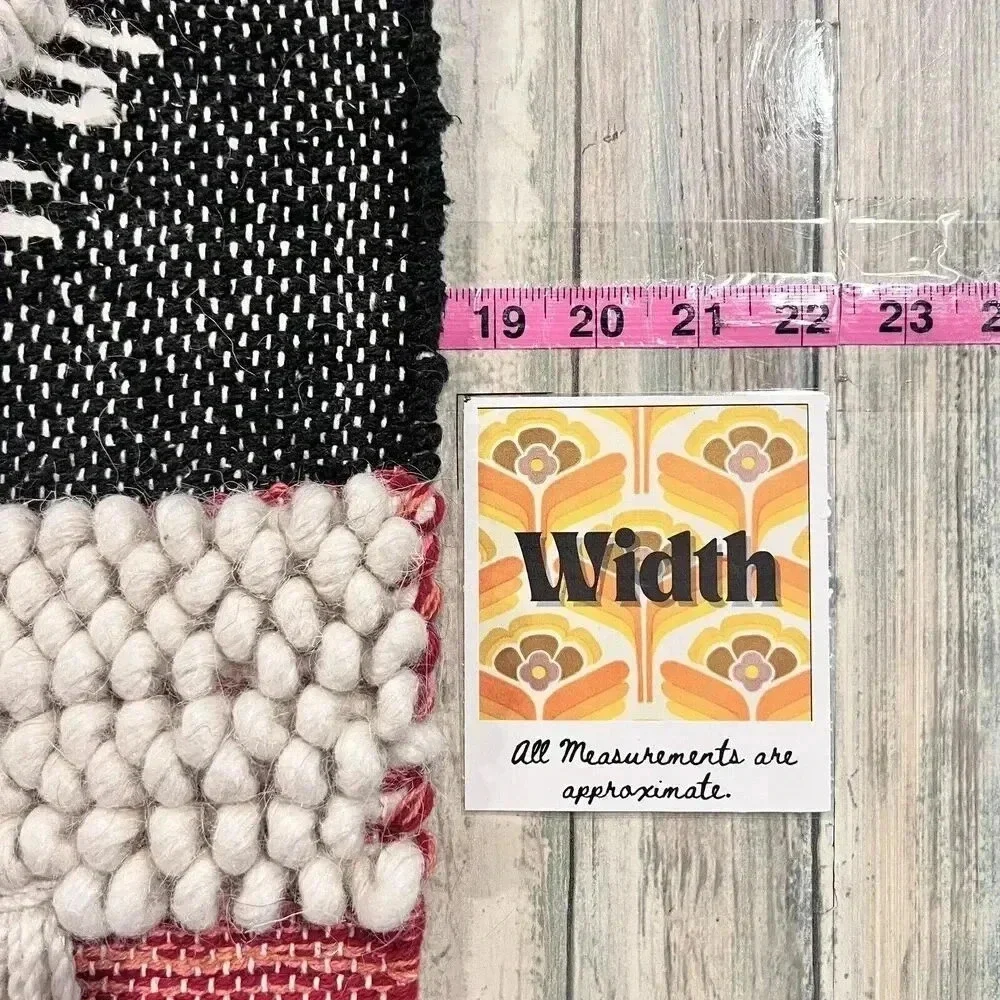Handmade Woven Orange Cream Black Wool Tapestry Wallhanging‎ Bohemian Boho 70s